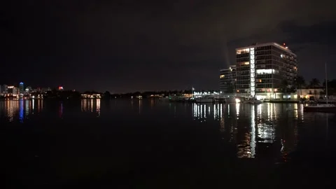 Calmed scene during night in front of water channel in Miami Beach Stock-Footage 133022815