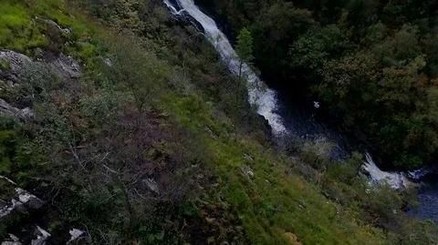 Calming Cinematic Waterfall, Aerial Drone Inchree Falls, Scotland, UK Stock Footage