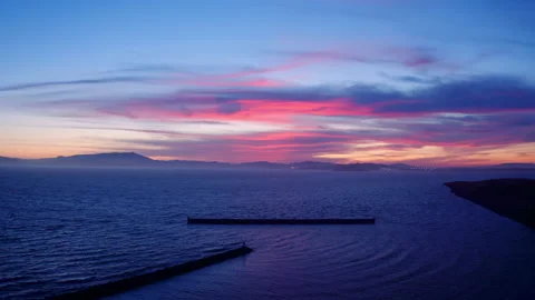 Calming Sunset at the Berkeley Marina Breakwater - Still Beautiful Colors Stock Footage