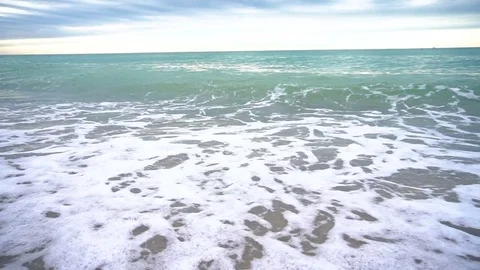 Calming view sea from the shore in cloudy weather Stock Footage 78087838