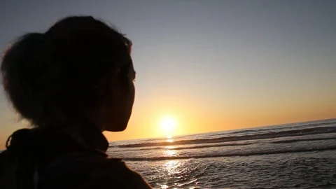 Calmness watching the Ocean Waves and Sun Set Stock Footage 123200463