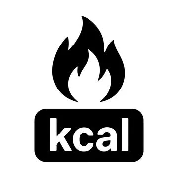 Calorie Burn Icon Fire Flame and Kcal Symbol in Black Stock Illustration