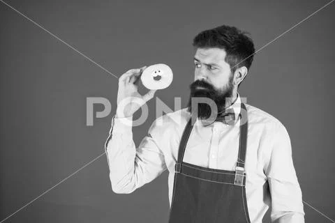 Calorie. Chef feel hunger. Calorie counting. Diet and healthy food. gain calorie Stock Photos