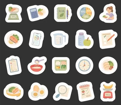 Calorie counting set featuring nutrition food Stock Illustration