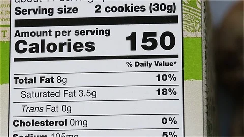 Calories Per Serving Label on a Box of Cookies Stock Footage 101086871