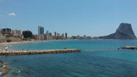 Calpe beach views during summer with mountain in the background Costa Blanca Stock Footage 130645018