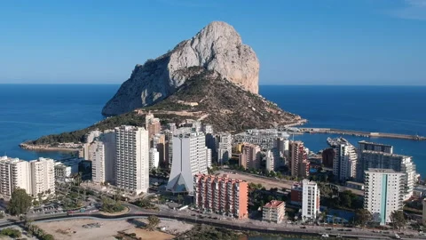 Calpe mountain and ocean view drone footage during summer alicante area Stock Footage 130645381