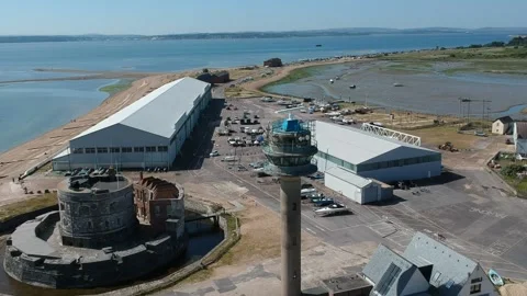 Calshot tower flyby track drone Stock Footage 172295563