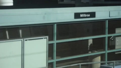 Caltrain arriving at Millbrae station, Millbrae, California Stock Footage 236535653