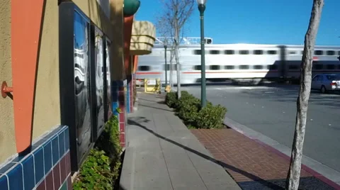 Caltrain passes through downtown San Mateo Video stock 45451016