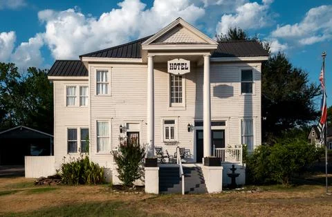 Calvert, TX, US - August 07, 2022: Front view of the old Calvert Hotel. Stock Photos