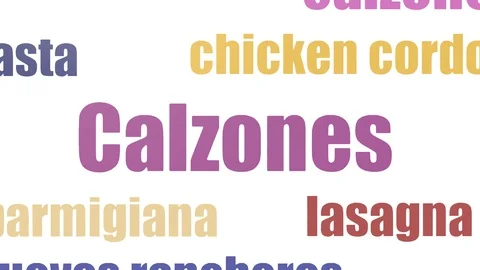 Calzones Word Cloud Animated Isolated On White Stock Footage 107224001