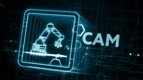 CAM Computer-aided manufacturing industrial technology automation concept. Stock Footage 233831933