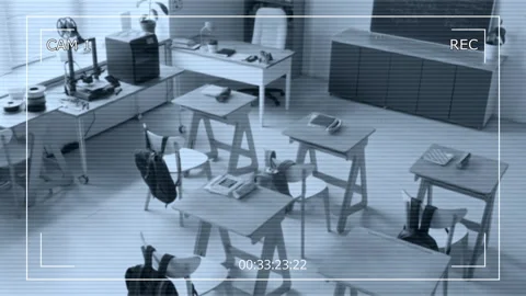 CAM of Modern Classroom Equipped With 3D Printers And Student Desks Stock Footage 335695401