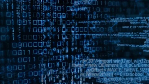 Cam panning and depth shifting revealing binary grid, code fading and streams Stock Footage 328225220