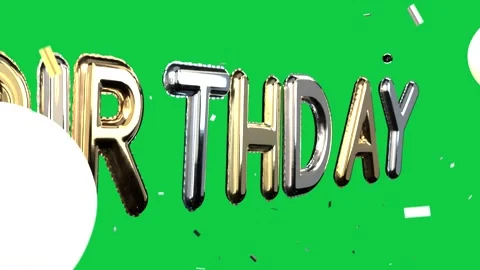 Cam pulling back panning revealing foil BIRTHDAY clear bg confetti falling orbs Vídeos de archivo 346156756