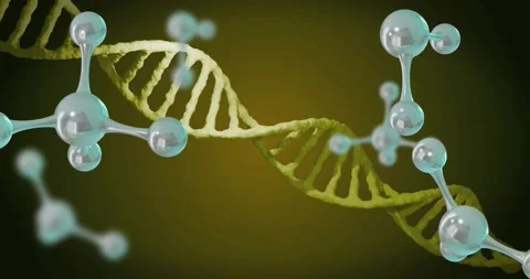 Cam pushing, light changing making double helix waving while molecules drifting Stock Footage 331429512