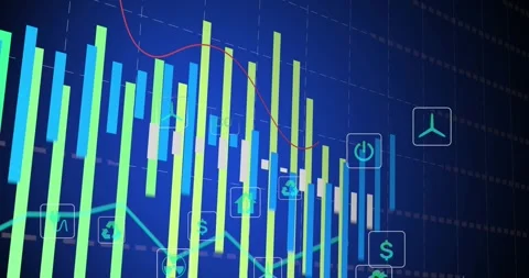 Cam shifting right, zooming in, bars rising, candles appearing, lines waving, Stock Footage 328146154