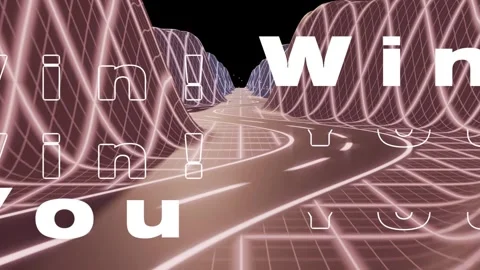 Cam starting forward, neon road moving, wireframe hills pulsing, 'You Win!' Stock Footage 337905039