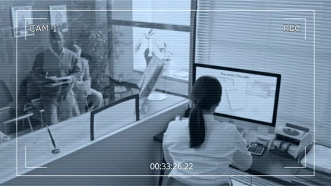 CAM View of Bank Teller Handling Documents of Customer at counter Stock Footage 331067226