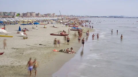 Camaiore Italy, beach crowded of people - time lapse 2 Stock Footage