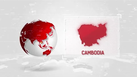 Cambodia 4K Tech Map Beside Globe On White Background Stock Footage 338240405