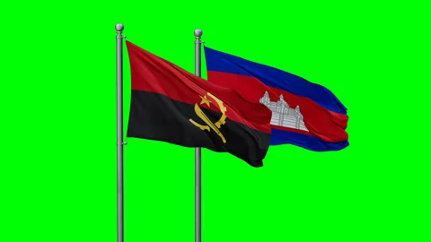 Cambodia and Angola two flags Stock Footage 291848081