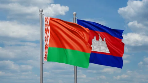 Cambodia and Belarus two flags Stock Footage 270073666