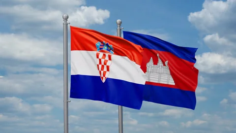 Cambodia and Croatia two flags Stock Footage 270054172