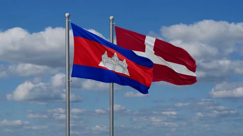 Cambodia and Denmark flags Stock Footage 285249385