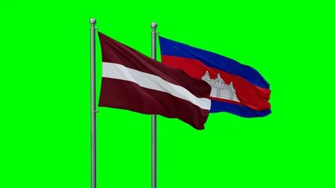 Cambodia and Latvia two flags Stock Footage 293210185
