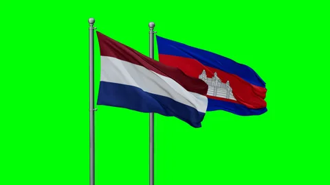 Cambodia and Netherlands two flags Stock Footage 289654031
