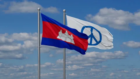 Cambodia and Peace two flags Stock Footage 285252788