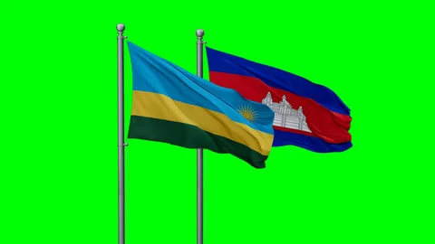 Cambodia and Rwanda two flags Stock Footage 295100497
