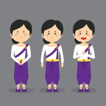 Cambodia Character with Various Expression Stock Illustration