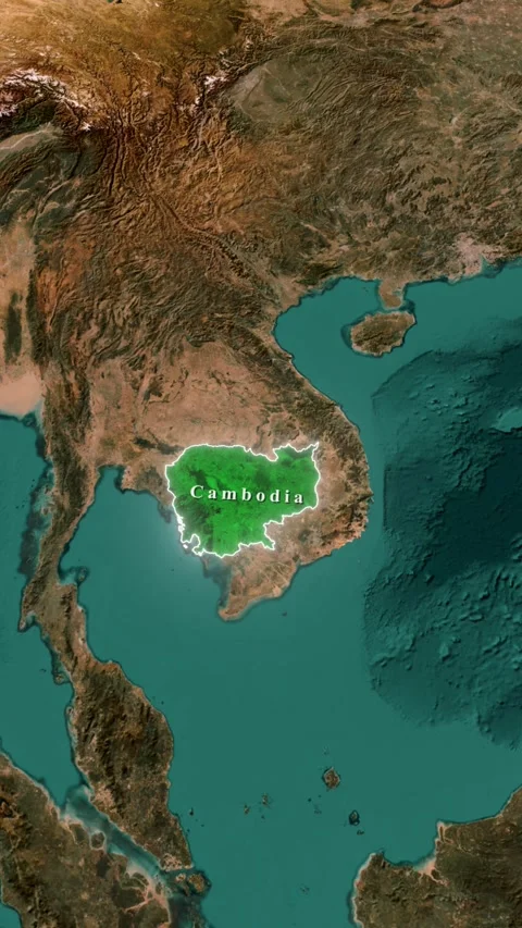 Cambodia Country Highlighted on World Map, Vertical 3D Satellite Zoom In An.. Stock Footage 344672964