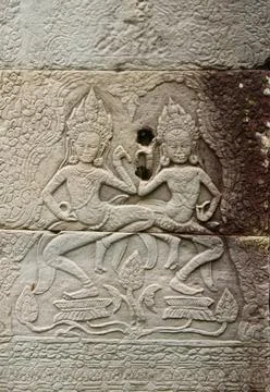  Cambodia: Dancing apsaras (Celestial Nymphs) on a pillar in Banteay Kdei,... Stock Photos