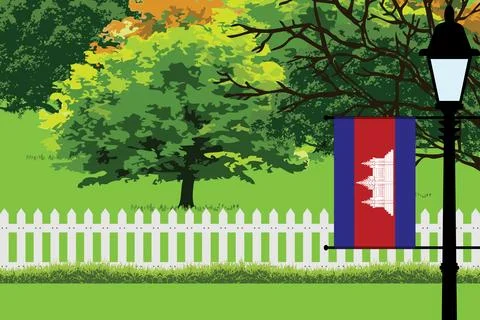 Cambodia Day Trees Lamp Vector Illustration Stock Illustration