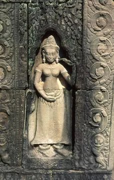  Cambodia: Devata, inner enclosure, Ta Som, Angkor Ta Som was built at the... Stock Photos
