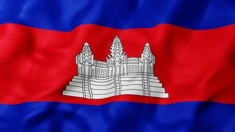 Cambodia flag 3d animation waves in motion loop with Vibrant blue, red and .. Stock Footage 339862735