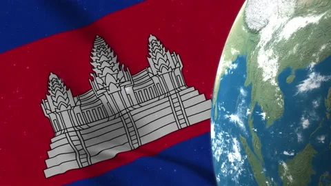 Cambodia Flag and Cambodia Map on Earth Globe 4K Stock Footage 220774937