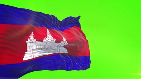 Cambodia Flag in Green Screen Stock Footage 328532136