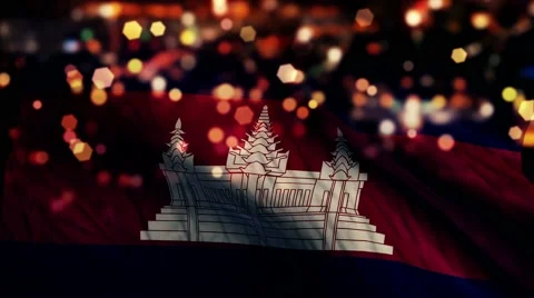 Cambodia Flag Light Night Bokeh Abstract Loop Animation 4K Stock Footage 47523531