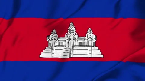 Cambodia flag loop animation with fabric texture, seamless waving background Stock Footage 342673001