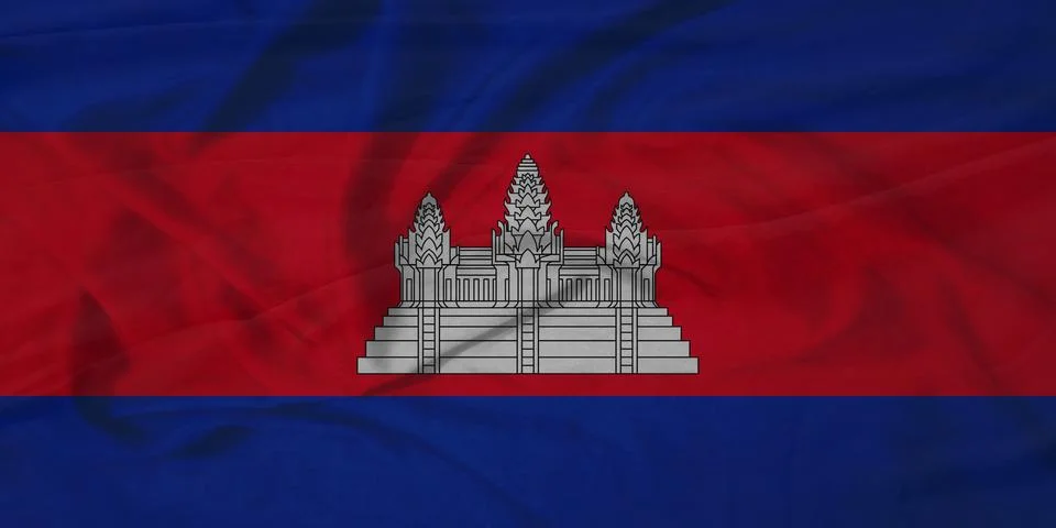 Cambodia   Flag rippling sky texture Illustrazione stock
