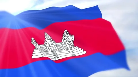 Cambodia Flag Seamless Loop 4k 60fps on Sky Background Stock Footage 340623884