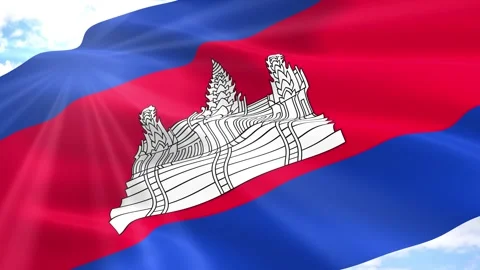 Cambodia Flag Seamless Loop 4k 60fps on Sky Background Stock Footage 341557288