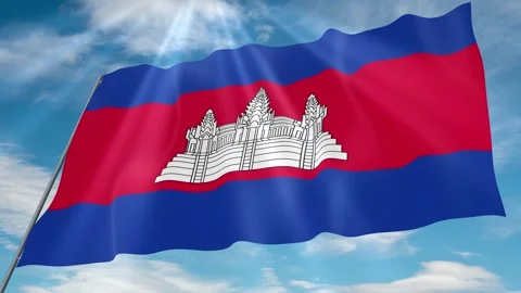 Cambodia Flag Seamless Loop 4k 60fps on Sky Background Stock Footage 341755341