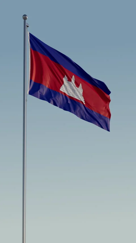 Cambodia Flag Seamless Loop Cinematic Realistic Waving Blue Sky Video stock 317499775