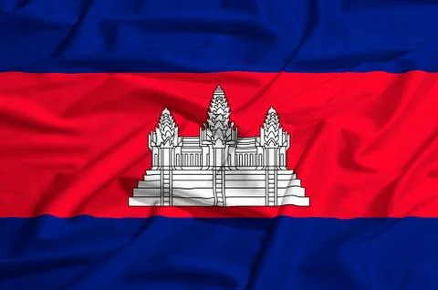 Cambodia flag on a silk drape waving Stock Illustration
